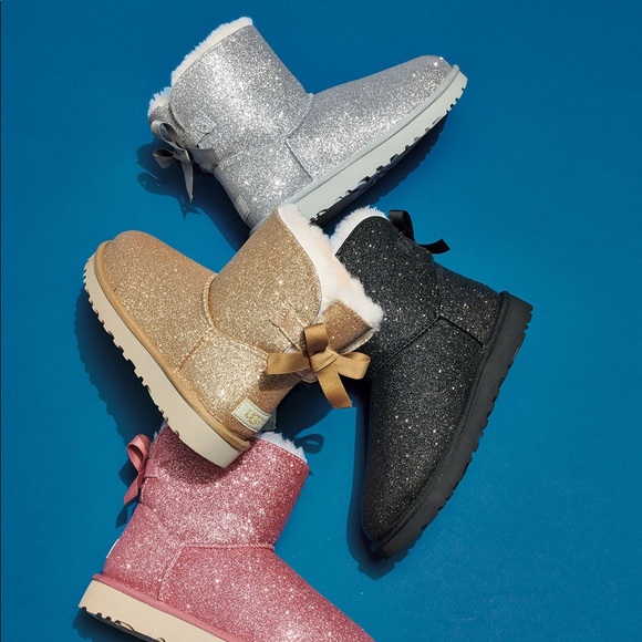 BLACK 🖤 GLITTER UGG BOOTS ✨ BAILEY BOW - Picture 3 of 7